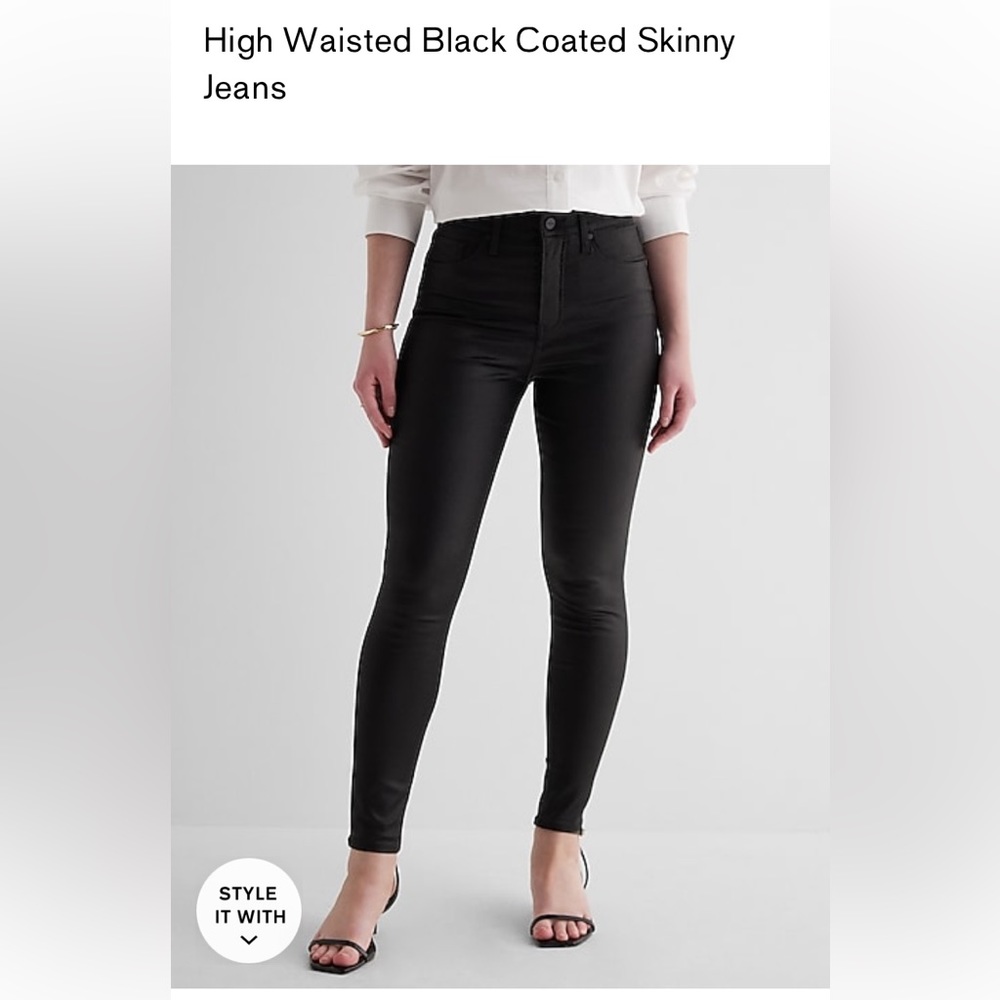 EXPRESS size 2R black coated high rise skinny jeans- faux leather look